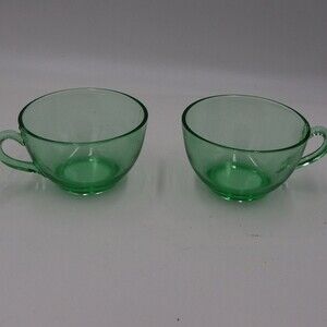 Vintage Depression Glass Uranium Glass Cups Mugs Florescent Green Glowing Glass